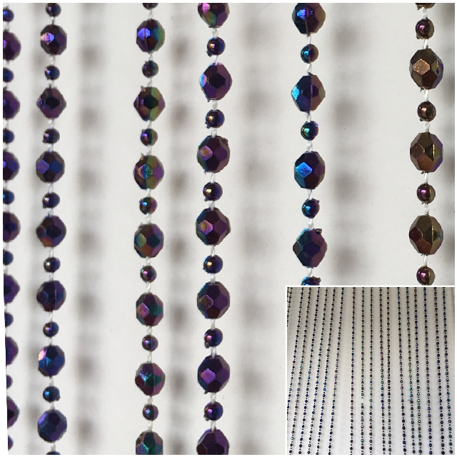 CURTAIN, Beaded 1970s - Metallic Purple Blue 90cm x 180cm